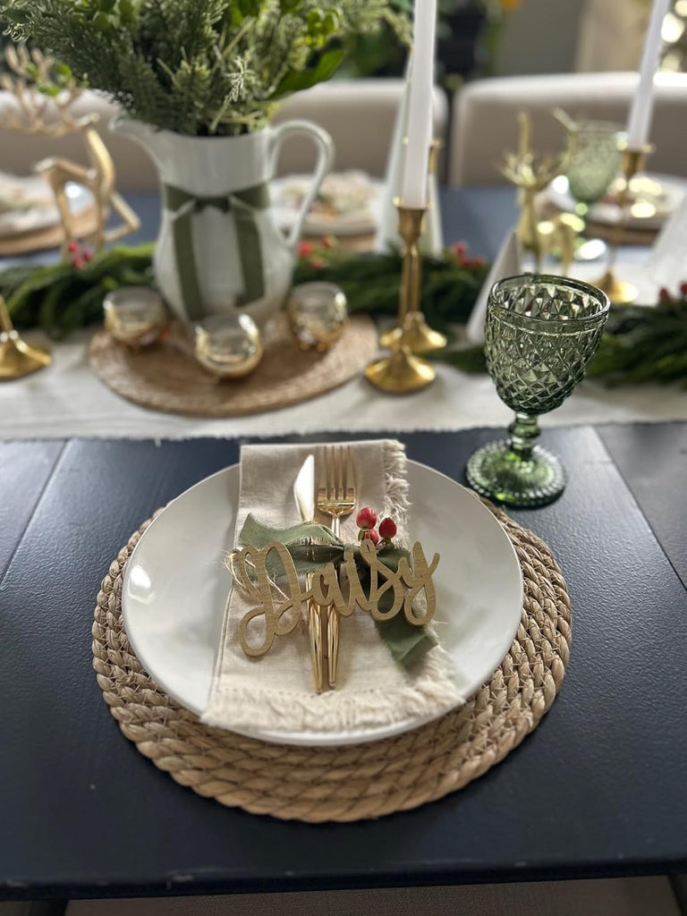 Round Woven Placemats, 12" Boho Rattan Placemats Natural Hand-Woven Place Mats Table Decor, Chargers - Set of 4