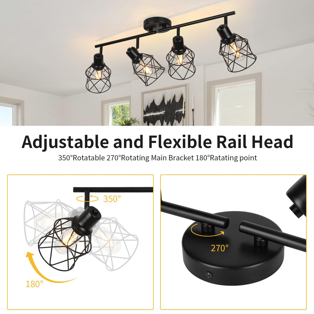 Track Lighting Fixtures Ceiling 4-Light Flush Mount Ceiling Spot Lights, Industrial Track Light Black Kitchen Light