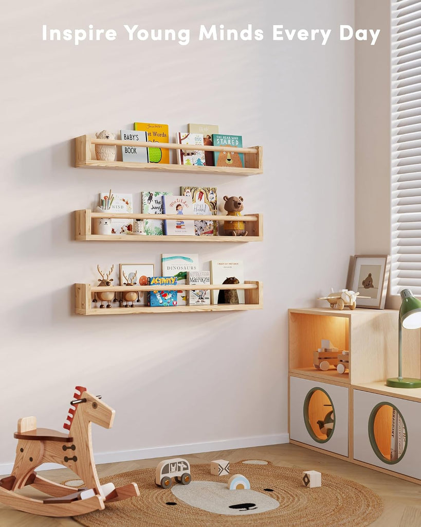 Nursery Book Shelves, Set of 3, Wall Bookshelf, Book Shelf for Kids Rooms, Wall Book Shelves Kids, Floating Shelf