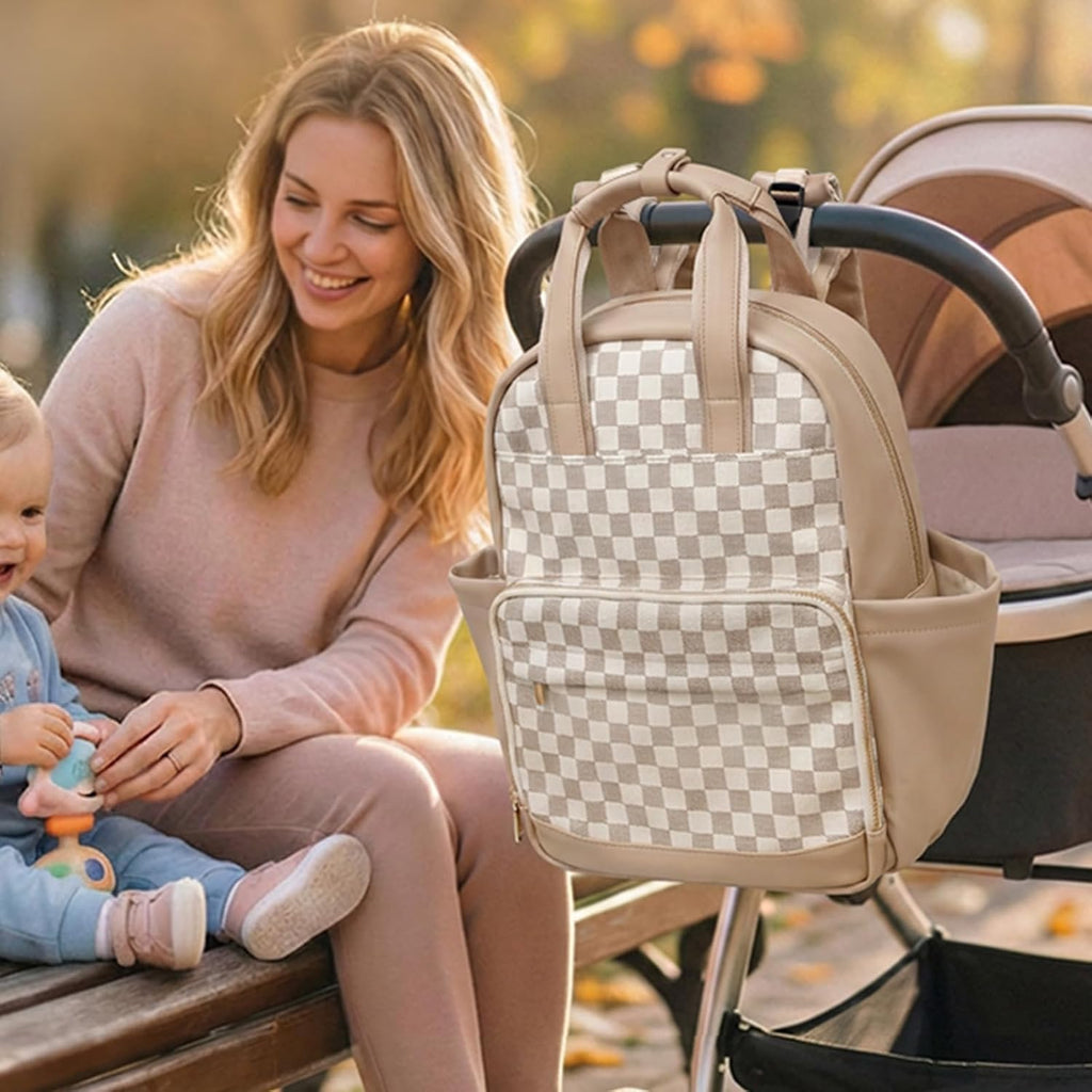 Small Diaper Bag - Baby Diaper Bag Backpack Checkered Diaper Bag with Changing Pad Baby Backpack for Travel Daycare