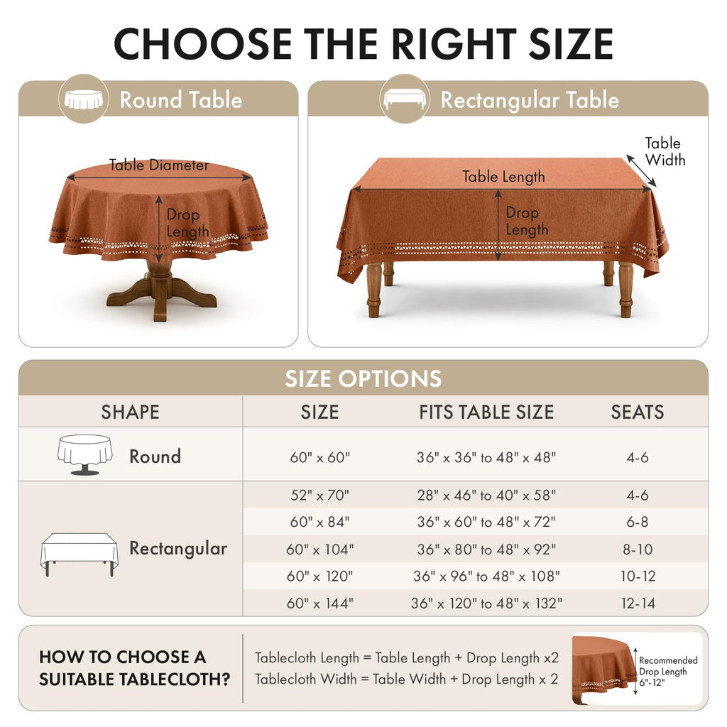 60 Inch Round Fall Tablecloth with Decorative Cutouts Burnt Orange