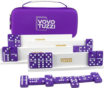 Dominos Set for Adults, Double 6 Dominoes Set with 4 Domino Wooden Racks, Marble Purple Dominos for Kids and Adults