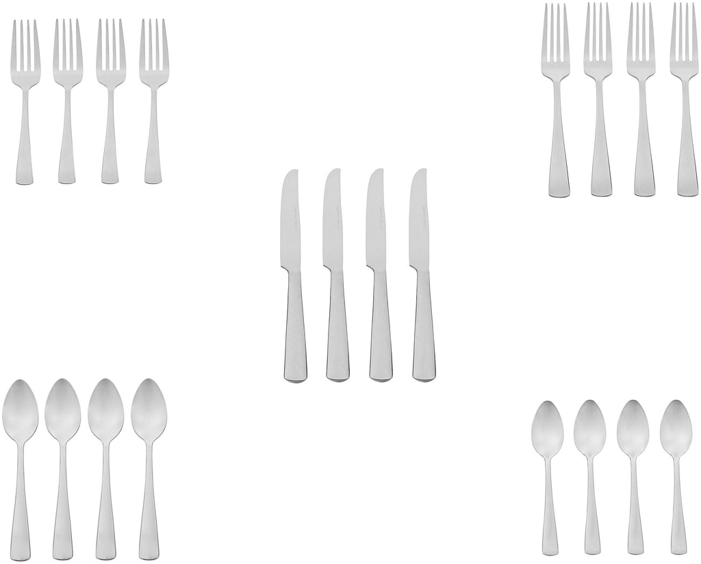20-Piece Stainless Steel Flatware Set with Square Edge, Dishwasher Safe, Simple Design, Service for 4, Silver