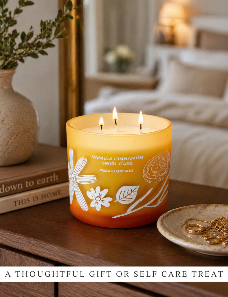 Vanilla Cinnamon Swirl Cake Scented Candle, Large 3 Wick Soy Candle 14.5 Oz