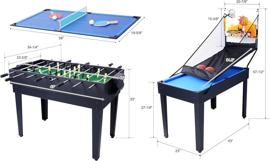 5-in-1 Multi-Game Table - Billiards, Push Hockey, Foosball, Ping Pong, and Basketball, Game Table Combo for Home Game