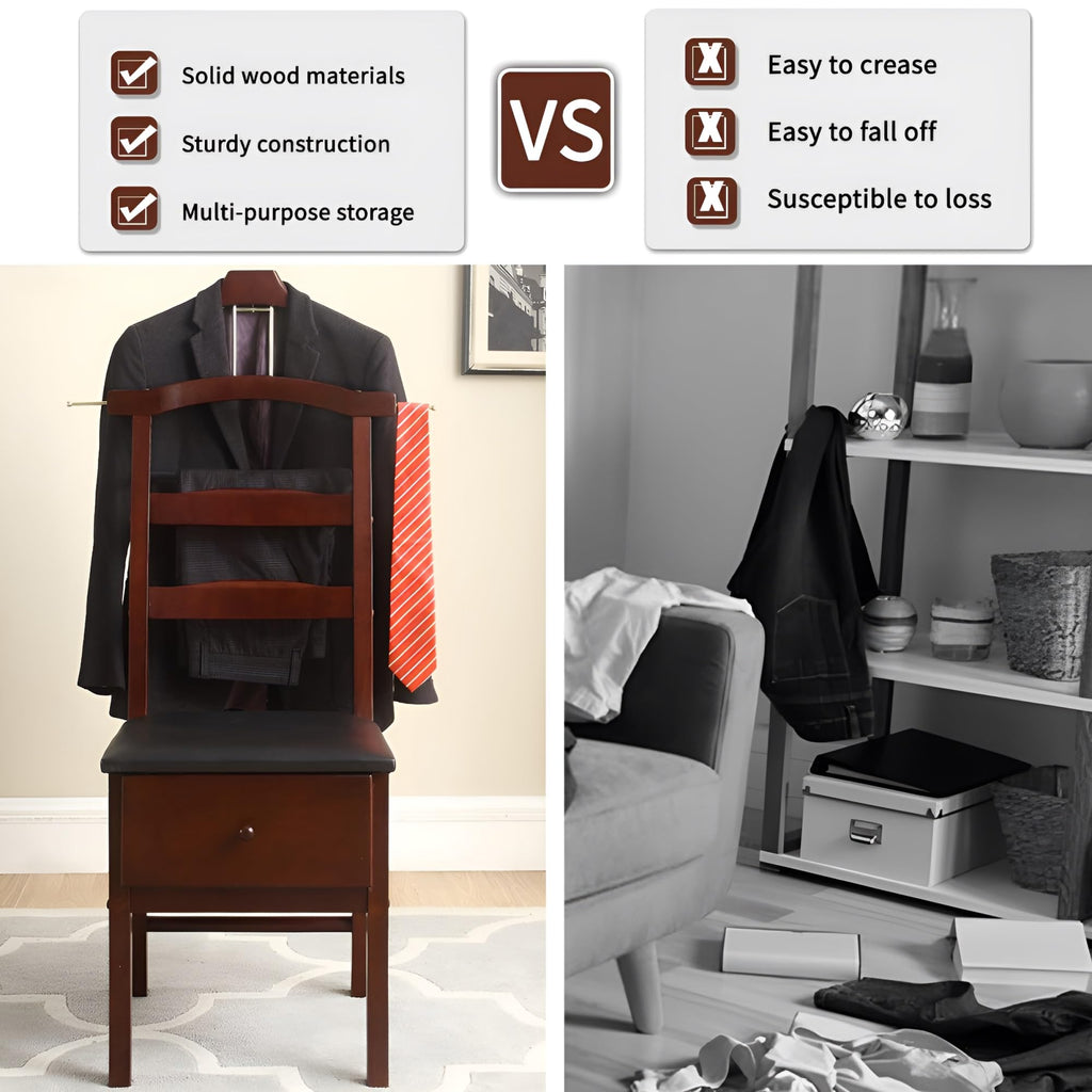 Suit Valet Stands For Men With Drawer Wooden Chair Valet Stand Freestanding Valet Stand for Women With Trouser Bar