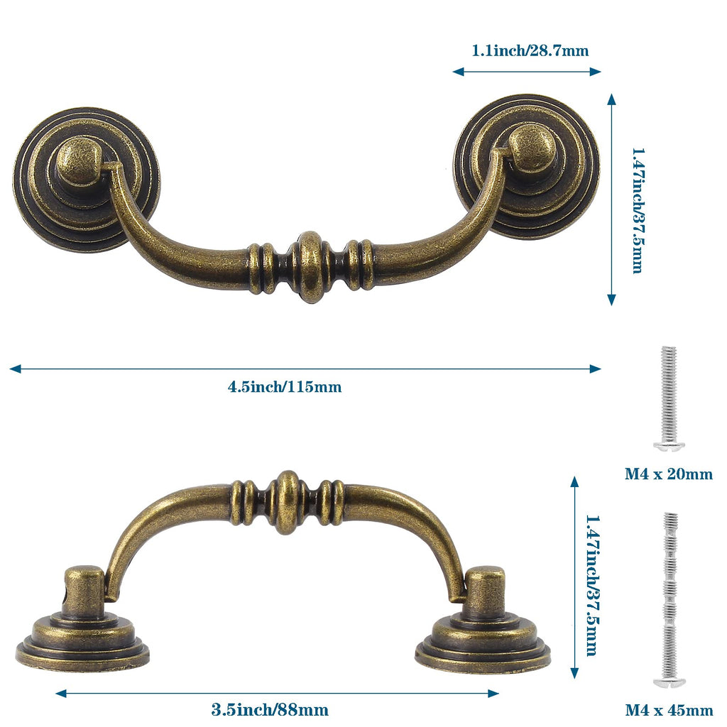 6PCS Antique Drop Bail Drawer Pulls, 3.5" Hole Center