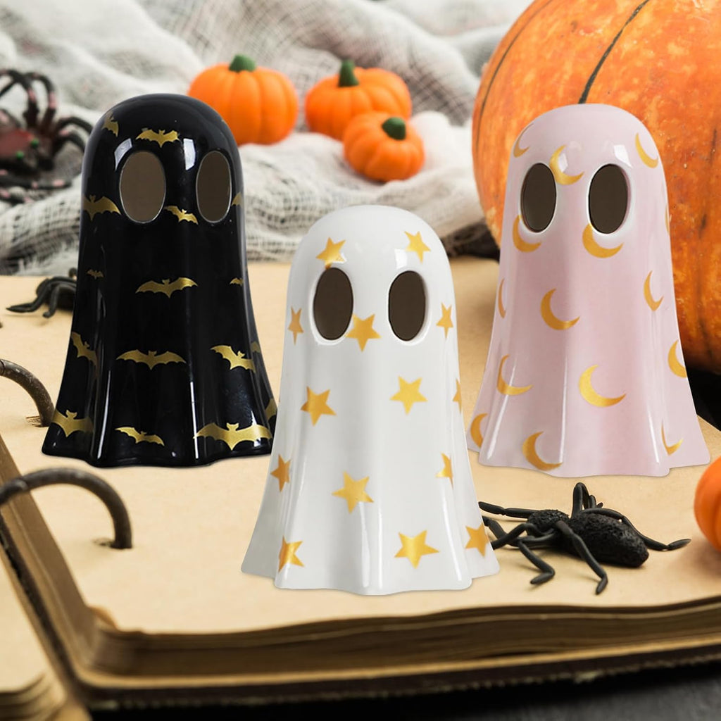Halloween Ceramic Ghost Halloween Decorations Indoor - Set of 3