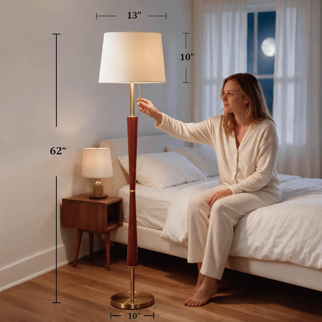 62" Mid Century Modern Floor Lamp, 3 Brightness Levels, Solid Wood