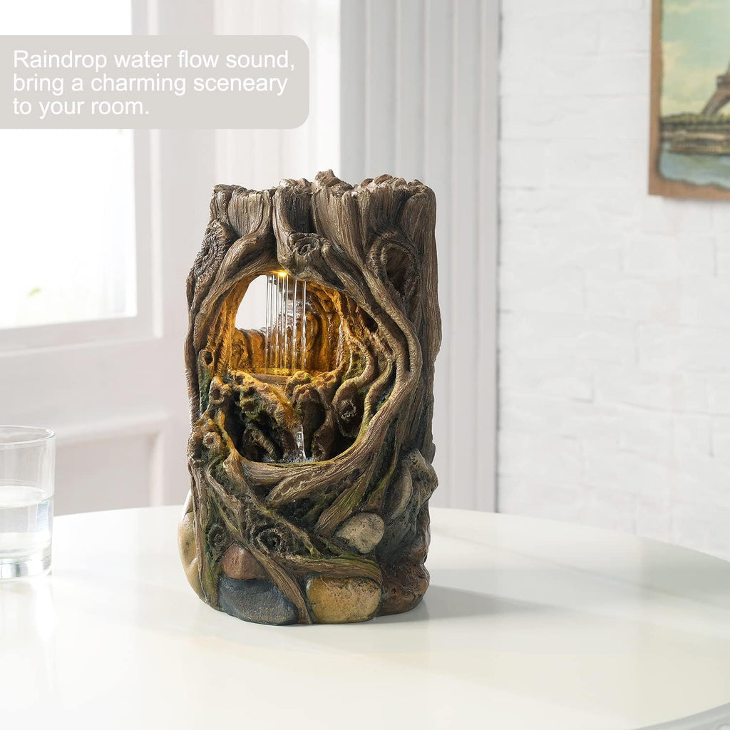 Tabletop Fountains Beautiful Stump Water Fountain Relaxation Raindrop Fountains Meditation Desk Fountain Artistic