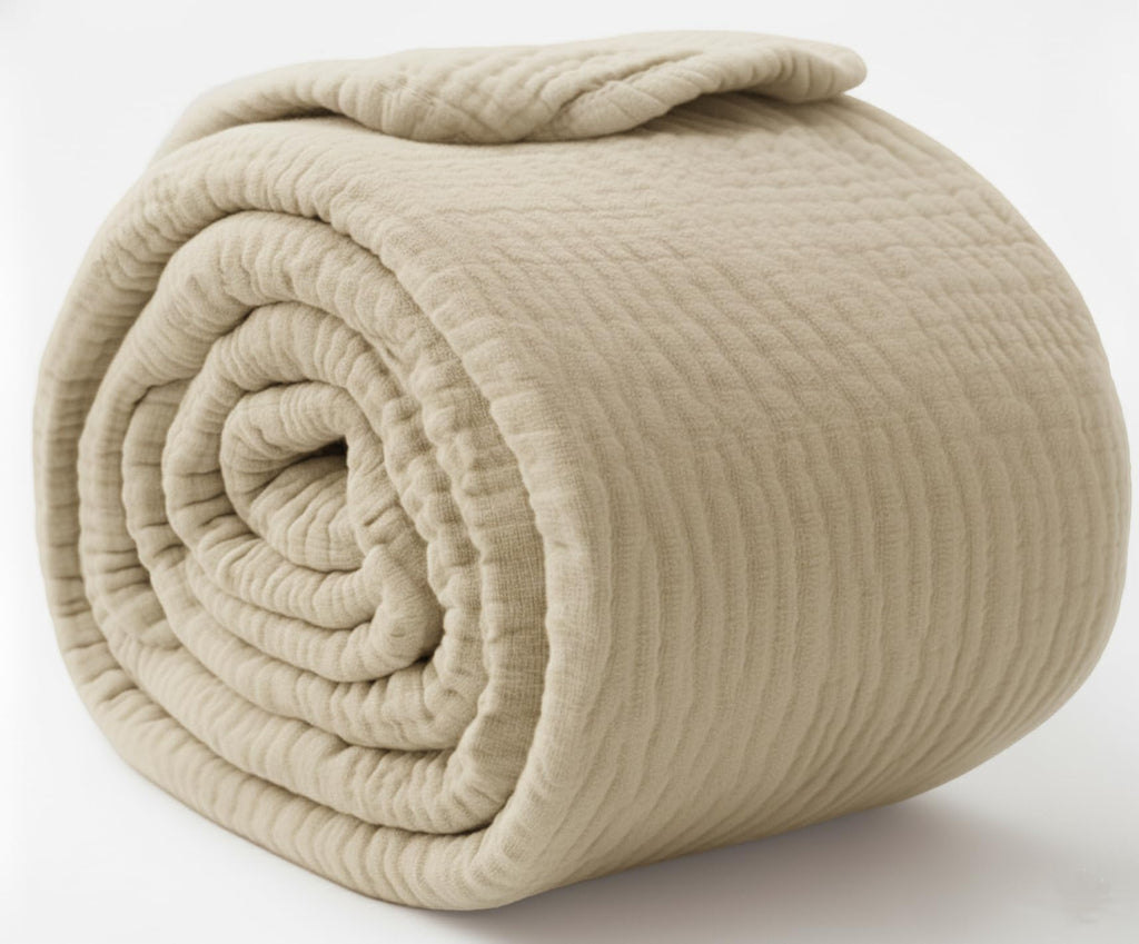 100% Organic Cotton Throw Muslin Blanket, 50"x60", Oatmeal Khaki