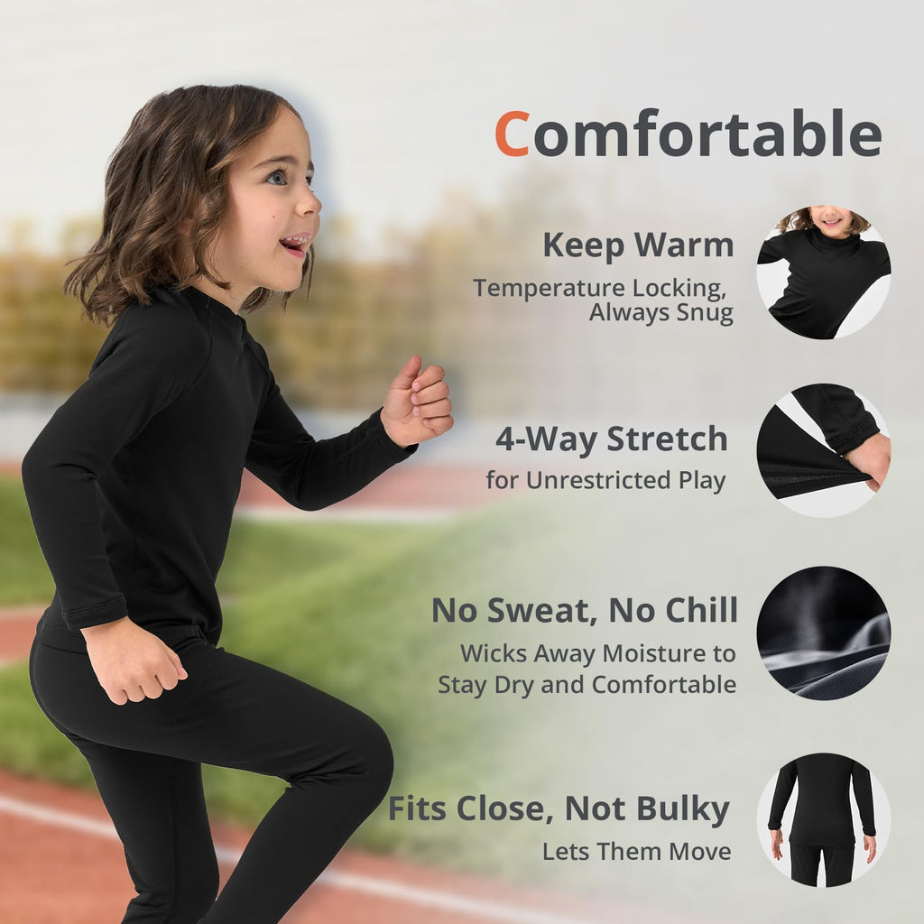 Kids Thermal Underwear Set, Boys Thermal Set, Toddler Long Johns, Black