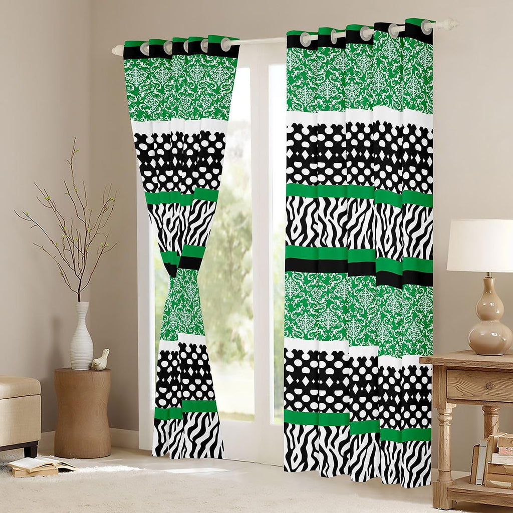 Boho Damask Blackout Curtains Black White Zebra Print Darkening Curtains Vintage Green Stripes Window Treatments
