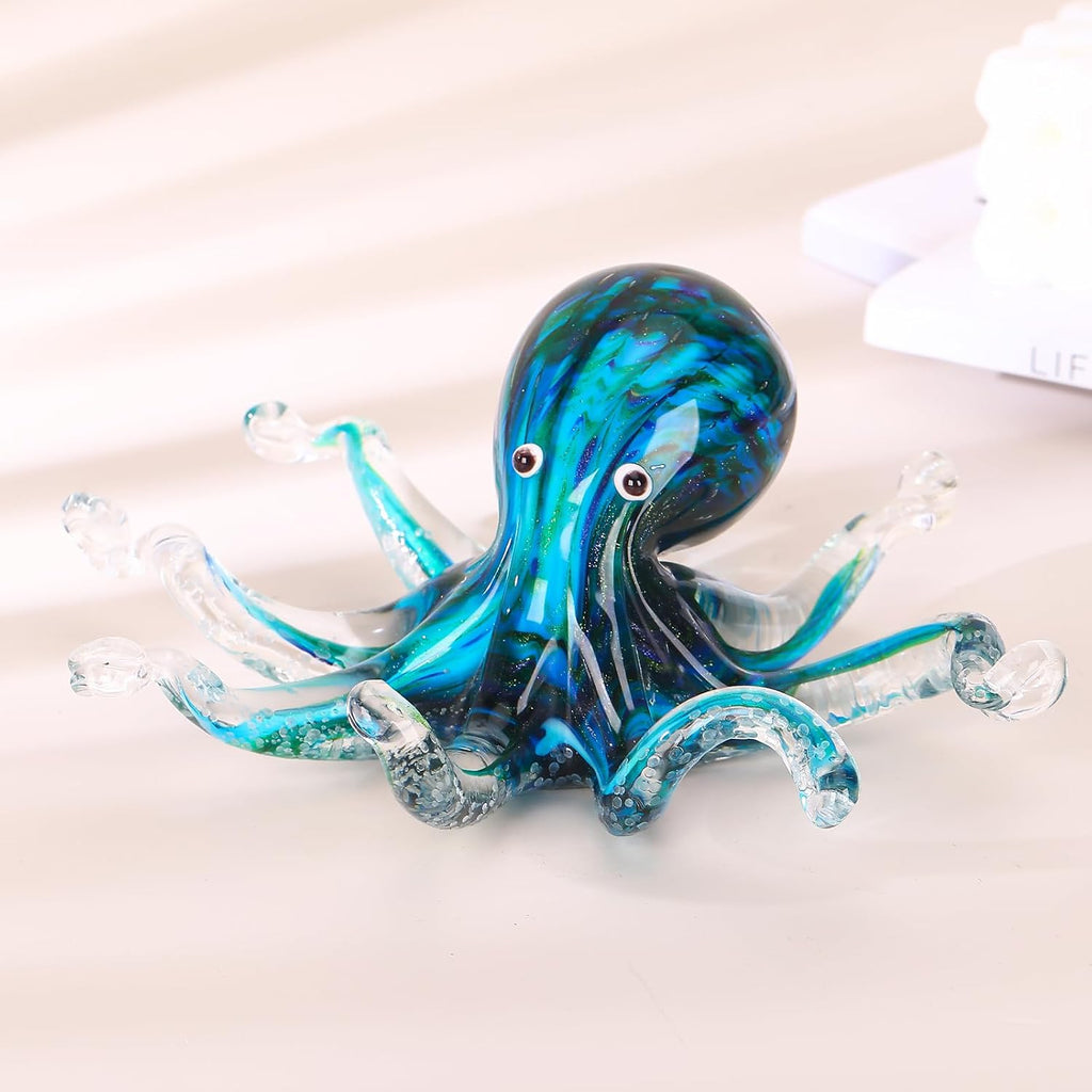 Glass Octopus Statue Home Decor, Hand Blown Glass Decor Ocean Figurines Octopus Sculpture, Murano Art Office Desk