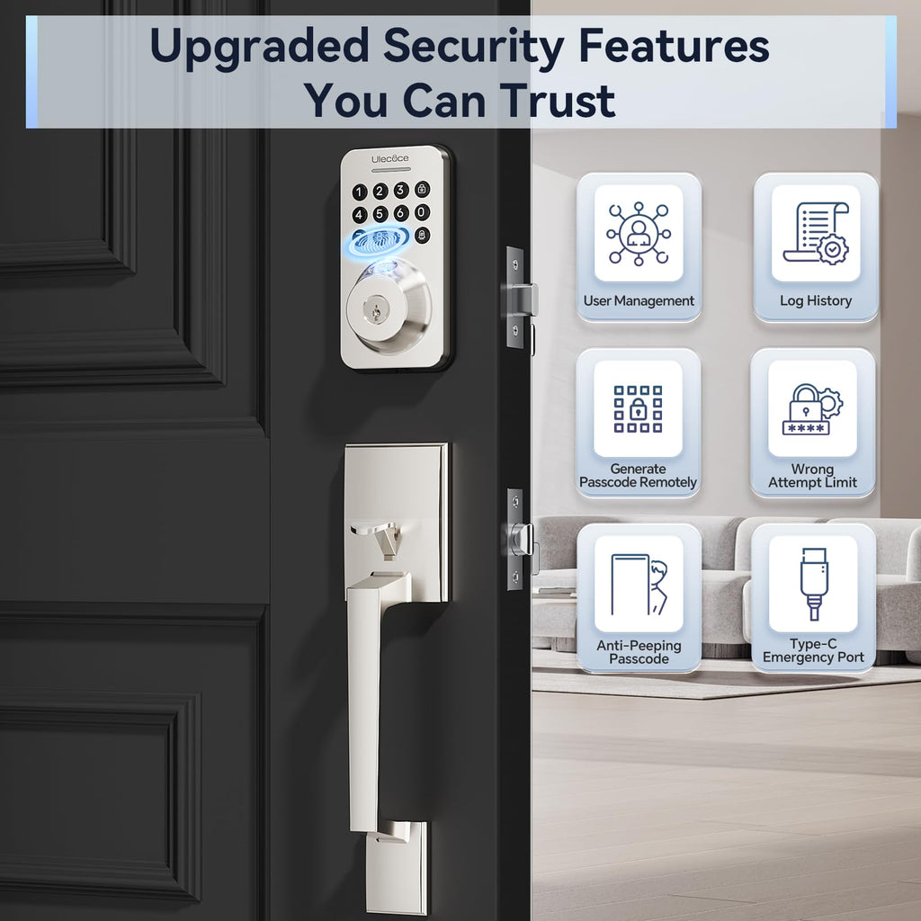 Fingerprint Deadbolt Door Lock for Front Door with Handle