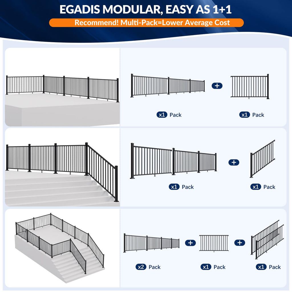42 in x 6 ft Aluminum Porch and Deck Railing Kit with 2 Post