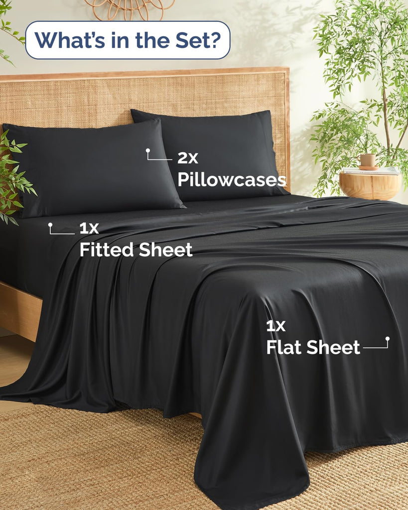 100% Rayon Derived from Bamboo - Bed Sheets Set Queen Size - Black