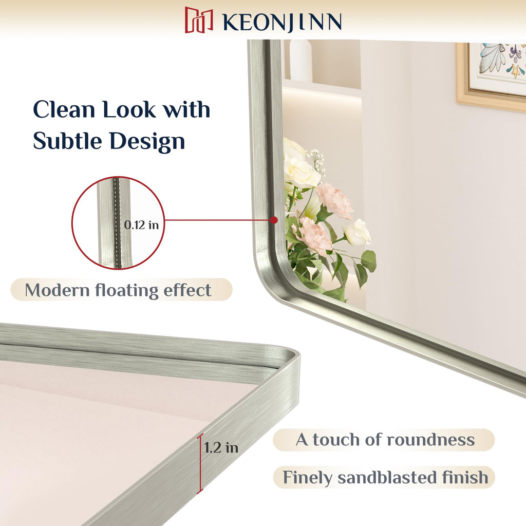 24 x 30 Inch Brushed Nickel Bathroom Vanity Mirror, Aluminum Frame