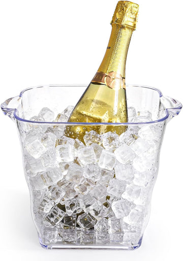 Square Ice Bucket, 4 Liter Plastic Champagne Bucket for Parties, Clear Beverage Tub with Handle Outdoor Bars, Patio
