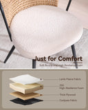 BedsPick Rattan Dining Chairs Set of 2 - Farmhouse Upholstered Cane Back Kitchen Chair with Boucle Cushion