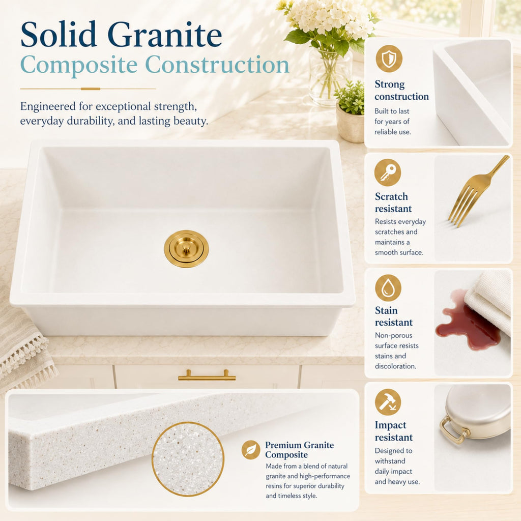 Undermount Kitchen Sink 31 inch, White Granite Composite Sink