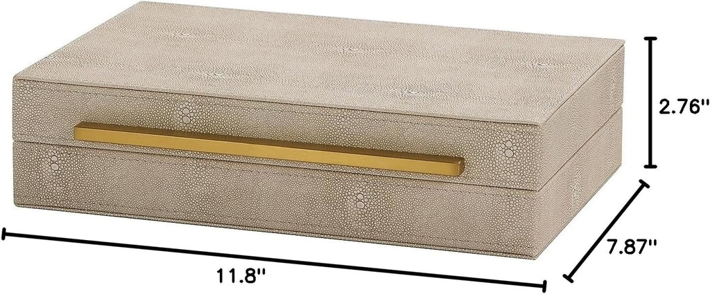 Kingflux Ivory Shagreen Decorative Box For Keepsake And Memory, Faux Leather Storage Box Jewelry Organizer Wooden