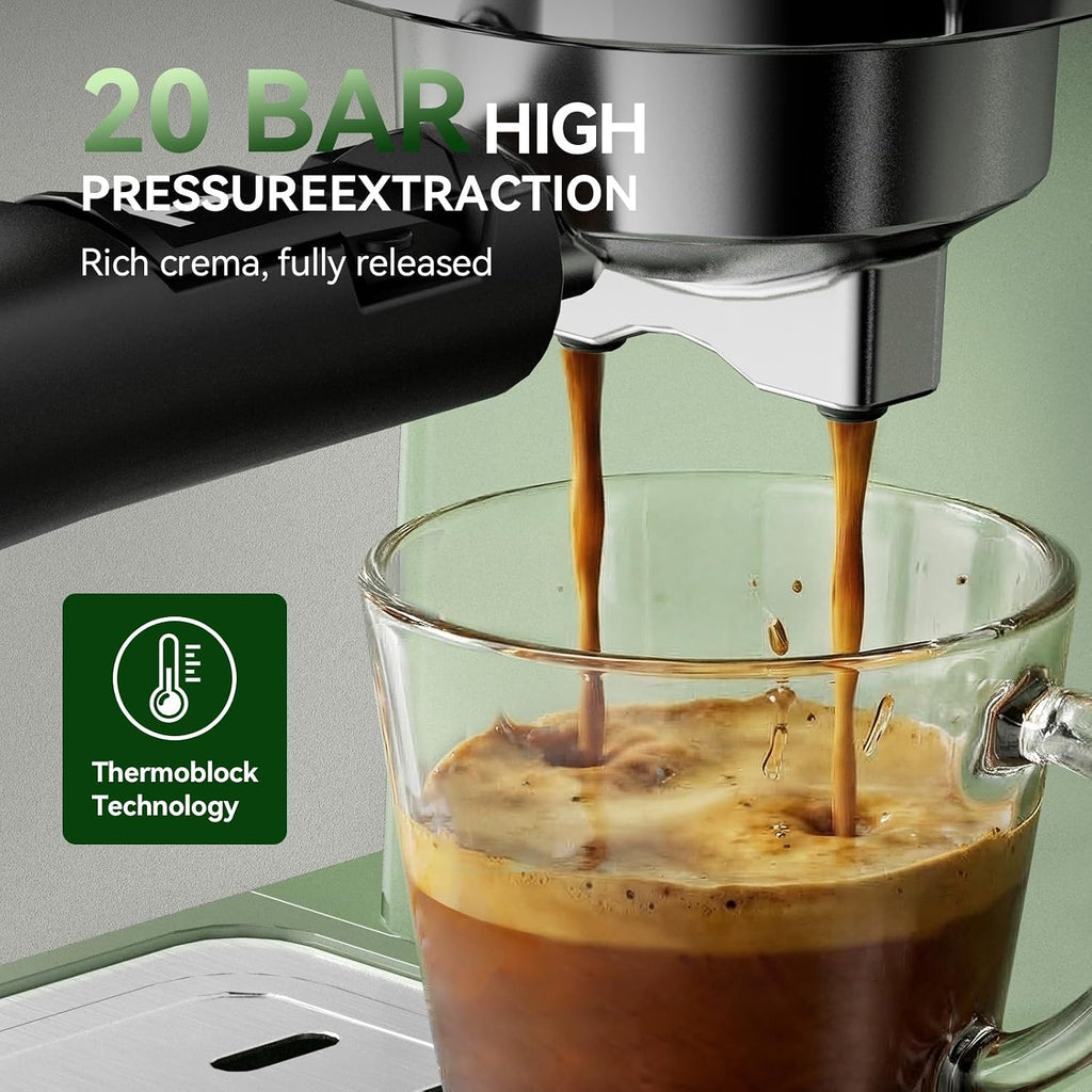 20Bar Semi Automatic Retro Espresso Machine with Milk Frother | PID Temperature Control & Visible Pressure