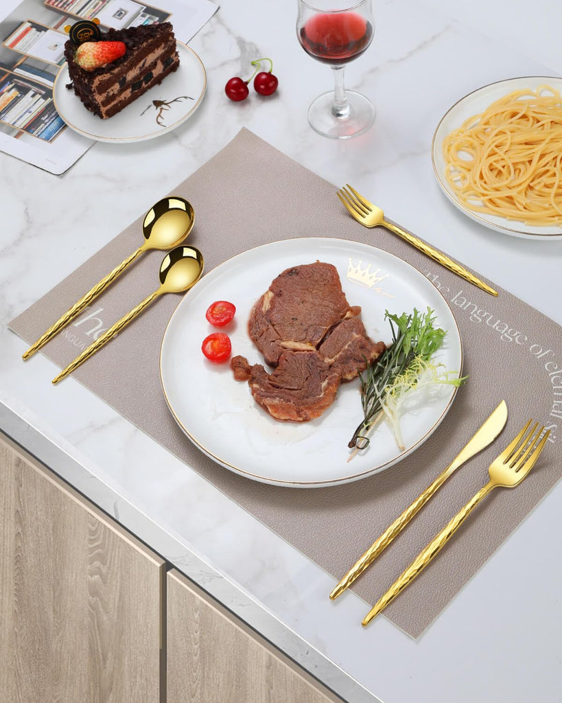 Hammered Gold Silverware Set,30 Piece Stainless Steel Flatware Set for 6,Modern Cutlery Set,Includes Spoon Fork