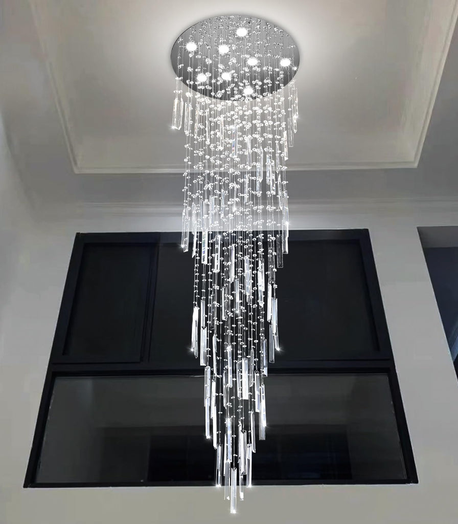 D24'' x H78'' Modern Crystal Chandelier High Ceiling Chandeliers Glam Chandelier Large Raindrop Chandeliers LED