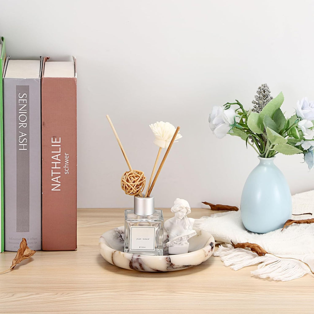 Decorative Key Holder for Entryway Table Round Key Bowl Marble Nightstand Organizer for Candle Jewelry Tray