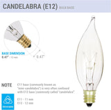 Pack of 12) 15 Watt Clear Candelabra Base (E12) Flame Tip 120V Decorative Dimmable Chandelier Lights Bulbs