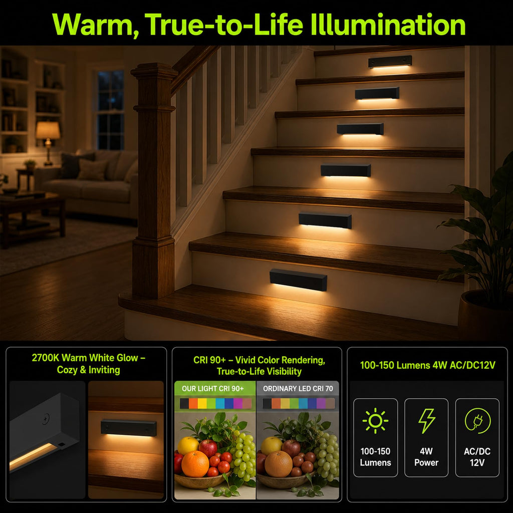 Low Voltage 12V AC/DC LED Step Lights, 4W 2700K Warm White, 6-Inch IP65 Waterproof Outdoor Stair Lights