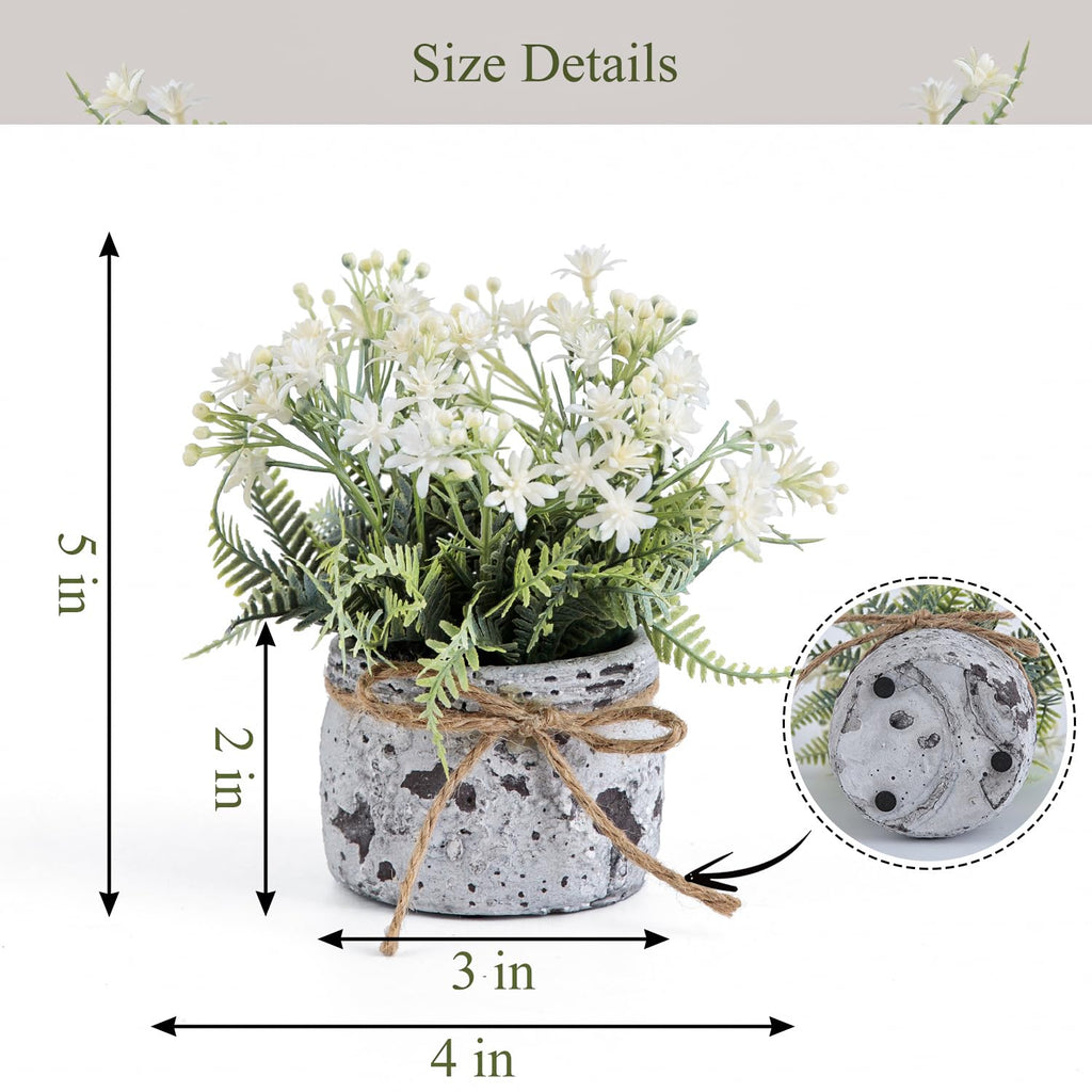 White Small Artificial Plants with 2pcs, Fake Plants Decor