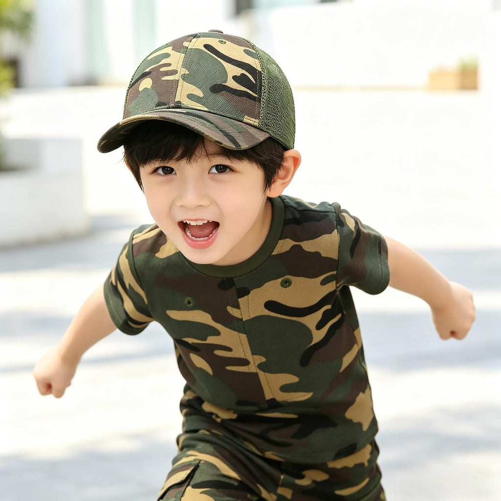 Kids Camouflage Baseball Hat UV Protection Baseball Sun Cap for Boys Girls Adjustable Trucker Hat Outdoor Sports