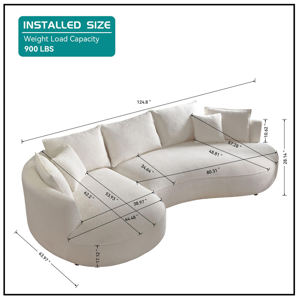 125'' Curved Sofa Cloud Boucle Couch with Chaise Lounge, L-Shape Modern Sectional Luxury Upholstery 5-Seat Sofa