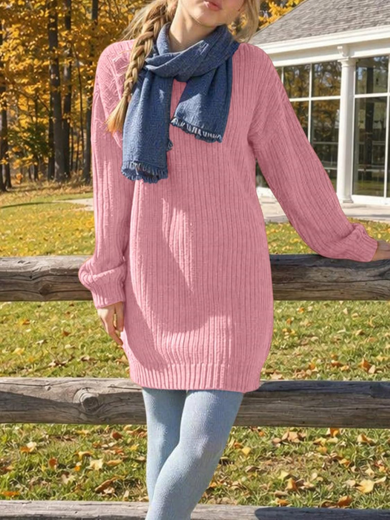Ribbed Knit Sweater Dress Batwing Long Sleeve Teen Pullover Casual Loose Fit Fall Winter Mini Dresses