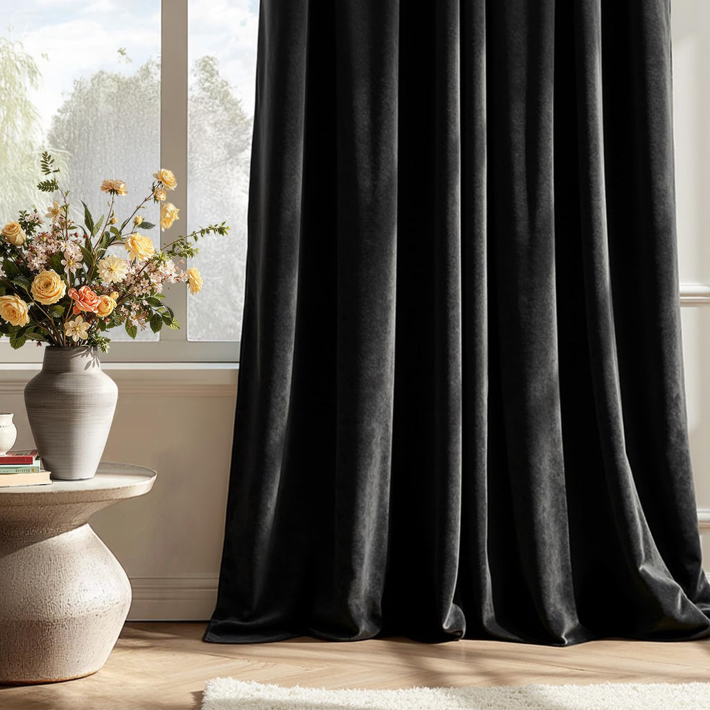 Black Velvet Curtains 96 Inches Long 2 Panels