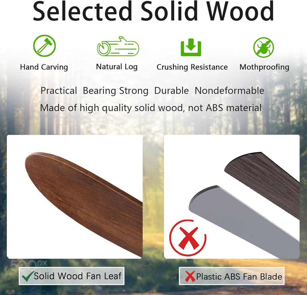 42 Inch Wooden Ceiling Fan with Light and Remote Control - Noiseless Reversible DC Motor, 3 Blades, 6-Speed - Black + Walnut