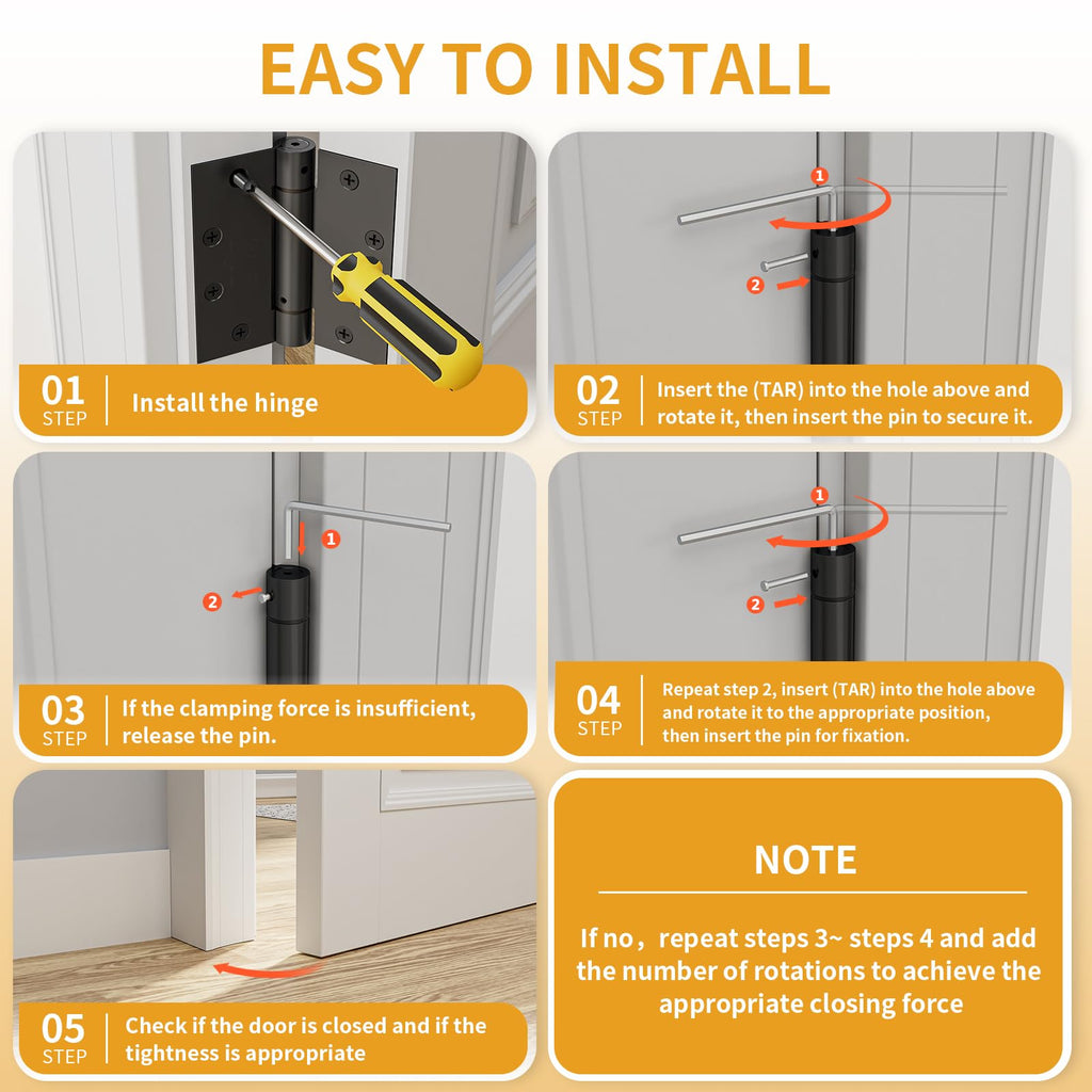3 Pack Self Closing Door Hinges, 4.5 Inch Spring Loaded Hinges