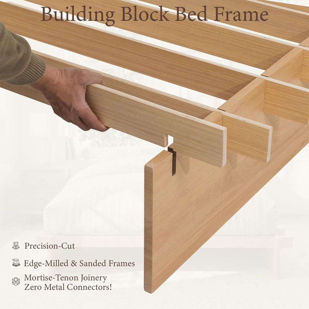 Wood Platform Bed Frame, Platform Bed Frame with Wooden Slats, 10 Min Tool Free Assembly, Japanese