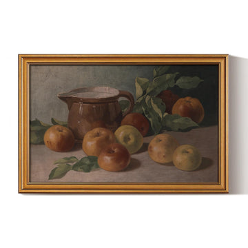 Gold Framed Vintage Wall Art, Harvest Apples Still Life Oil Painting Artwork Shelf Decor Abstract Wall Pictures