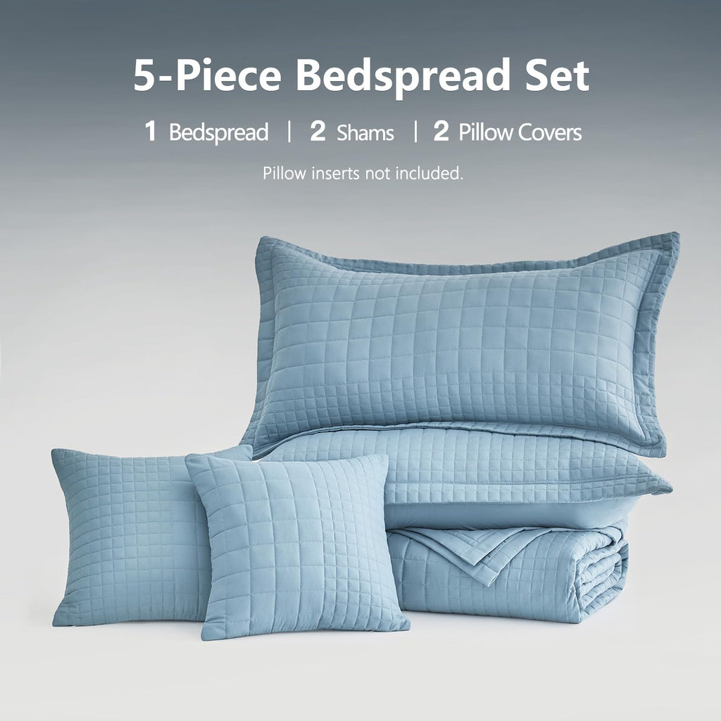 Oversized King Bedspreads 128x120, Grid Stitch, Blue Gray