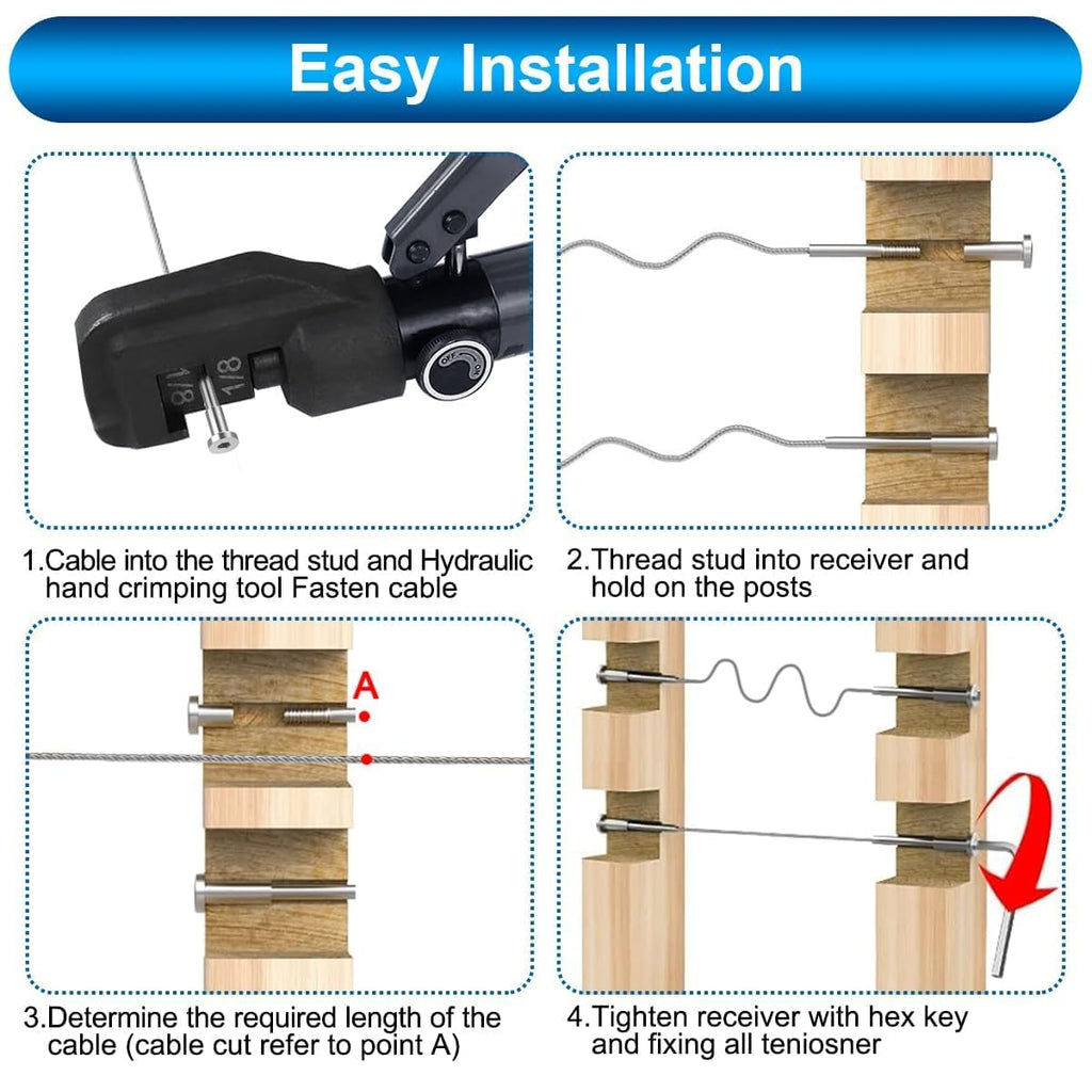 50 Pack Invisible Cable Railing Kit for 2"×2" Wood/Post Post- Marine 316L Stainless Steel Cable Railing Hardware