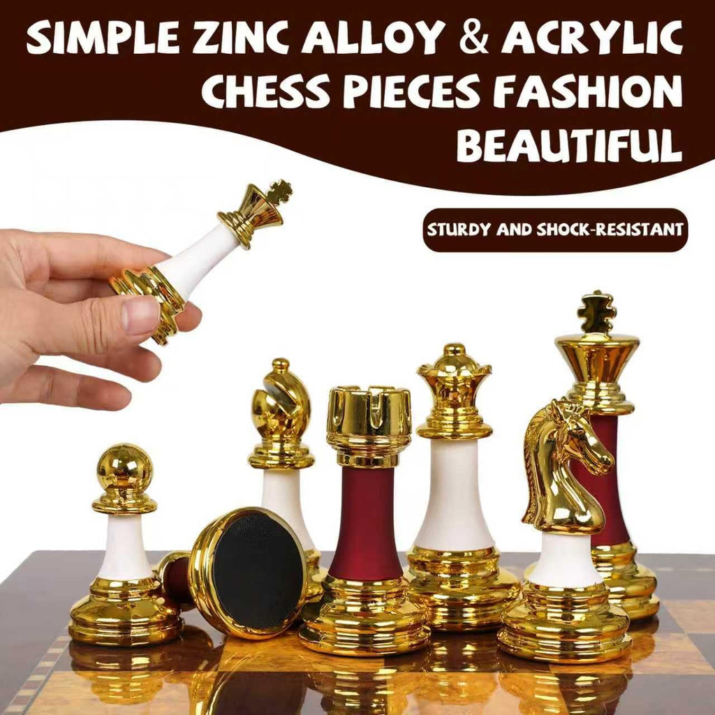 15-Inch Large Chess Set for Adults and Kids - Weighted Zinc Alloy & Acrylic Chess Pieces with Wooden Chess Board