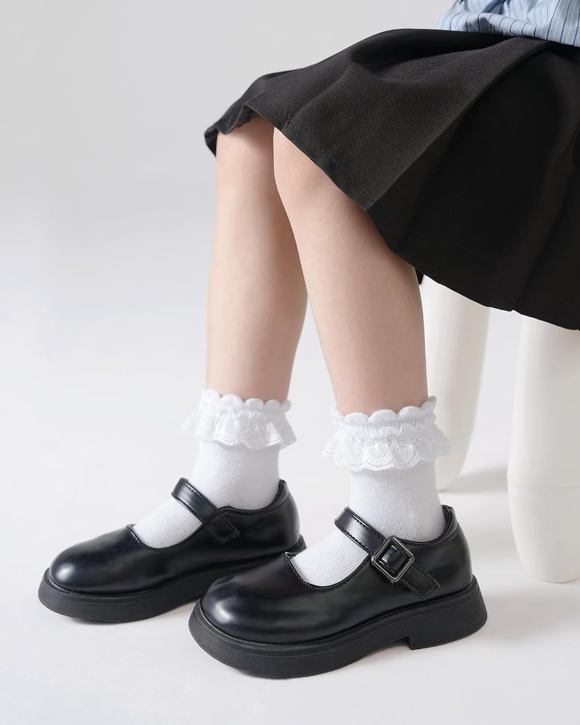 Girls White Ruffle Socks Toddler Lace Frilly Dress School Ankle