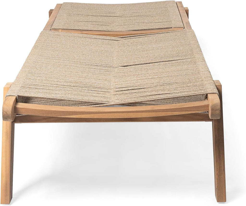 Outdoor Chaise Lounge Chair Set of 2, 77" L Acacia Wood Patio Lounge Chair with 4 Adjustable Position, Rope Woven