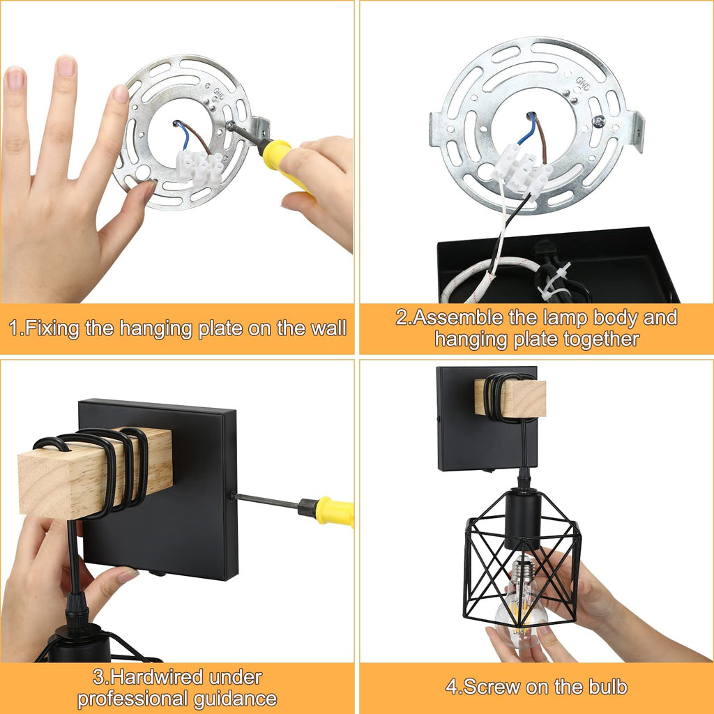 Black Cage Industrial Wall Sconce with ON/Off Switch Set of 2