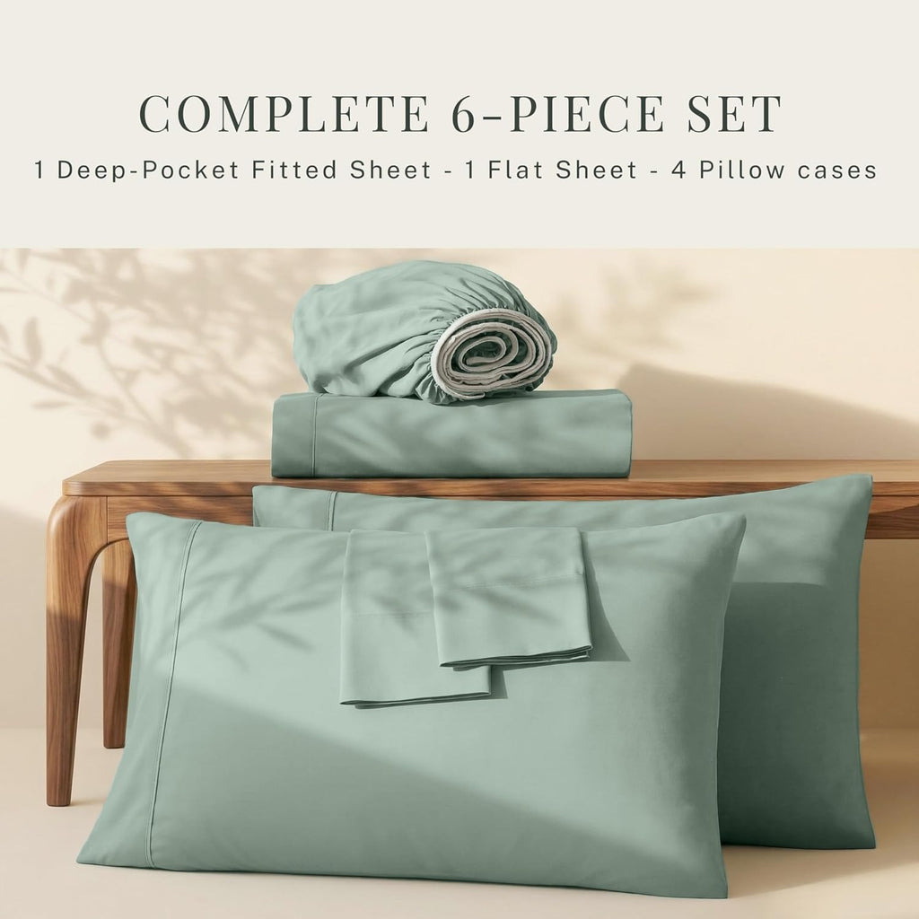 Bed Sheets, Luxury Soft 6 Piece Bed Sheet Set Extra Deep Pocket Fitted Sheets Fits Mattress up to 21", Double Brushed
