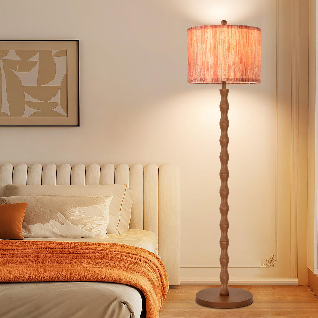 Wood Floor Lamps Boho Farmhouse Floor Lamp with Remote Control,Dimmable Vintage Floor Lamp Mid Century Modern