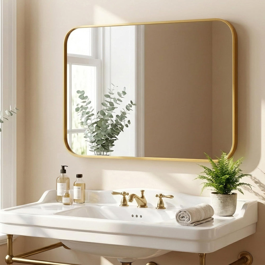 30x36 Inch Antique Gold Rounded Rectangle Bathroom Vanity Mirror
